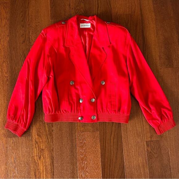 Vintage Cherry Red Silk Blend Bomber Jacket by Liz Claiborne 80s 90s jacket - Picture 4 of 11